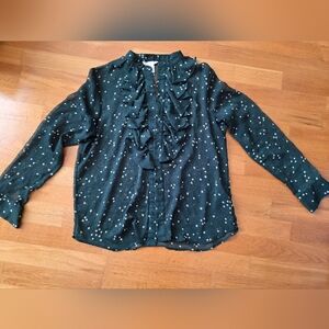 Black Polka Dot Ruffle Blouse